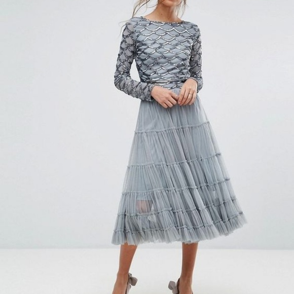 new LACE & BEADS TIERED TULLE PROM SKIRT 6 US - Picture 1 of 1